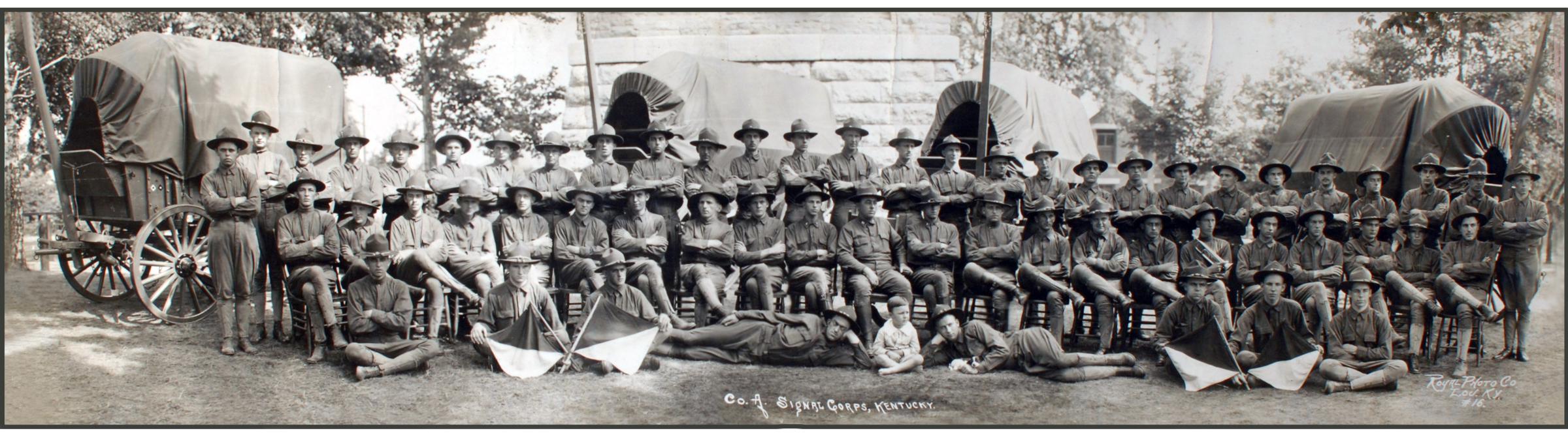 Company A Signal Corps Kentucky National Guard. In front of the Water Tower at Fort Thomas Ky circa 1916. Courtesy LTC Robert P. Watson 