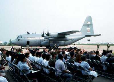 Image of C-130 during first day ceremony in Louisville KY