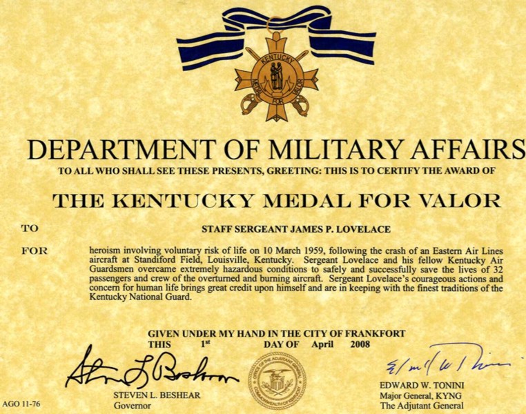 SSG James P Lovelace Kentucky Medal for Valor Citation